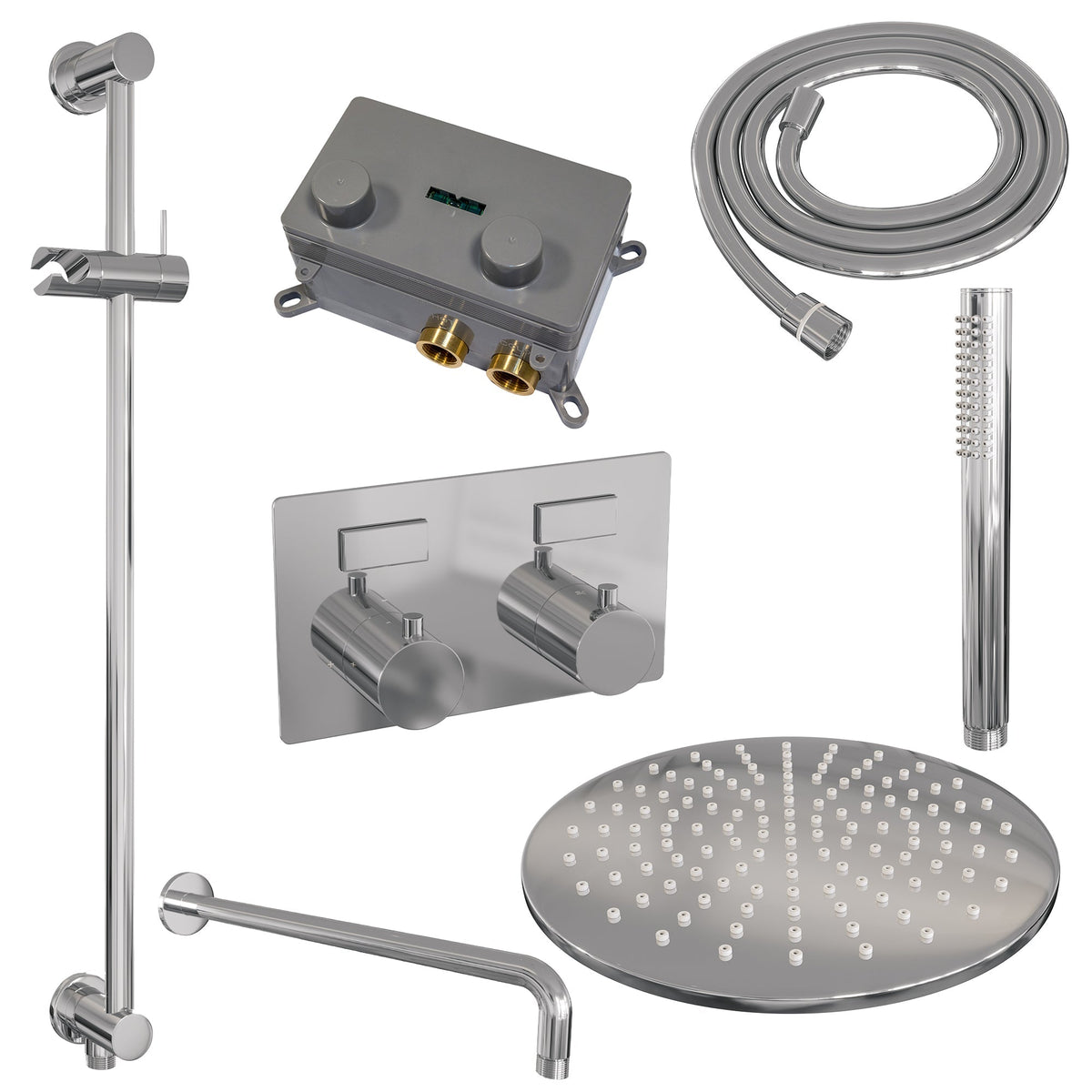 Brauer Edition inbouw doucheset - staafhanddouche - 30cm hoofdouche - gebogen wandarm - glijstang - chroom