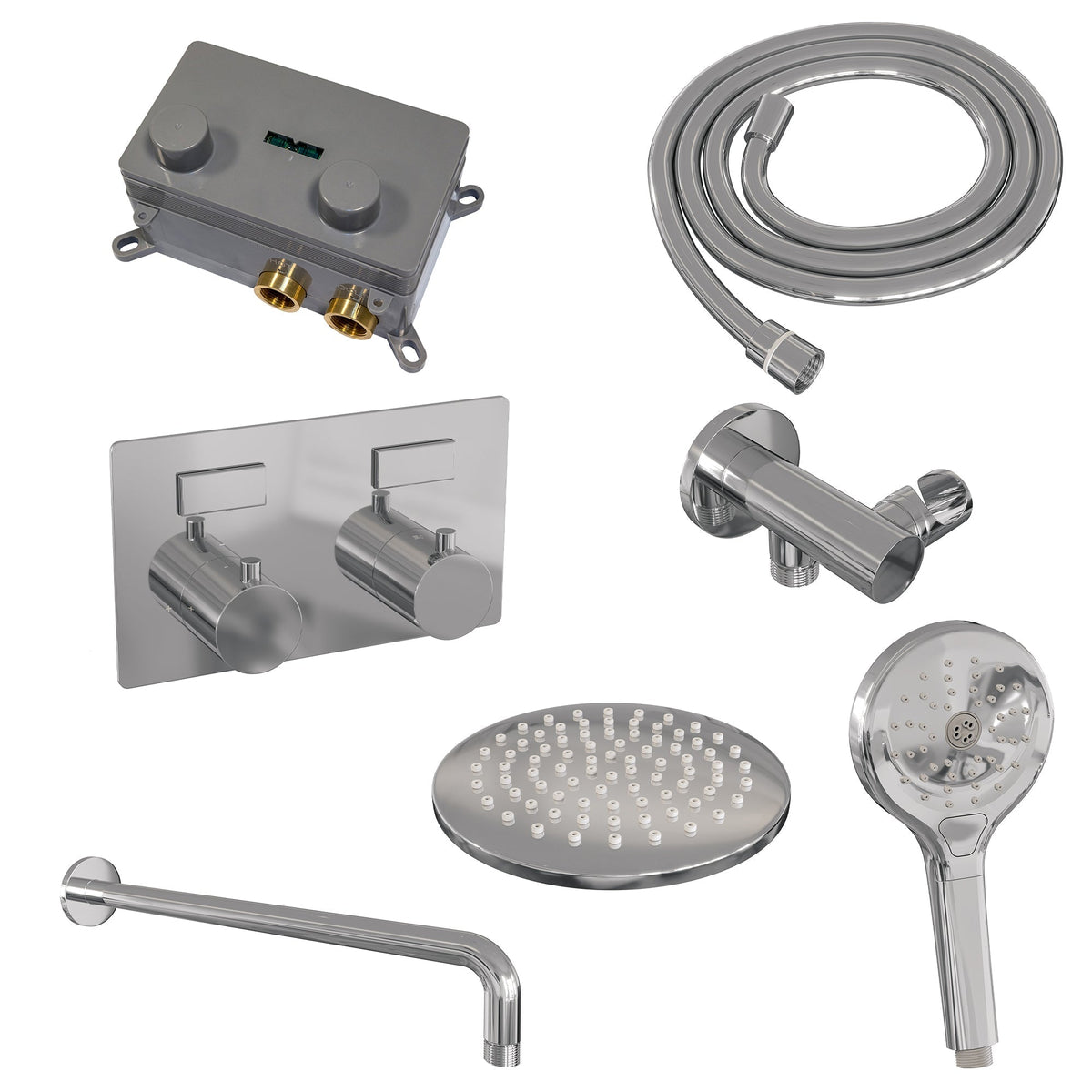 Brauer Edition inbouw doucheset - ronde handdouche - 20cm hoofdouche - gebogen wandarm - wandsteun - chroom