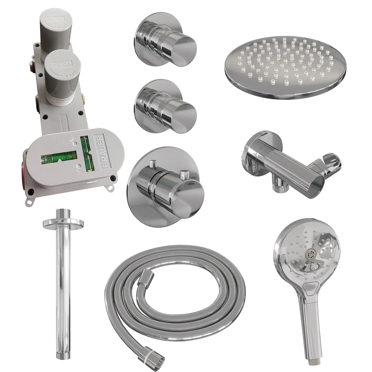 Brauer Edition thermostatische inbouw doucheset - chroom - hoofddouche 20cm - plafondsteun - ronde handdouche