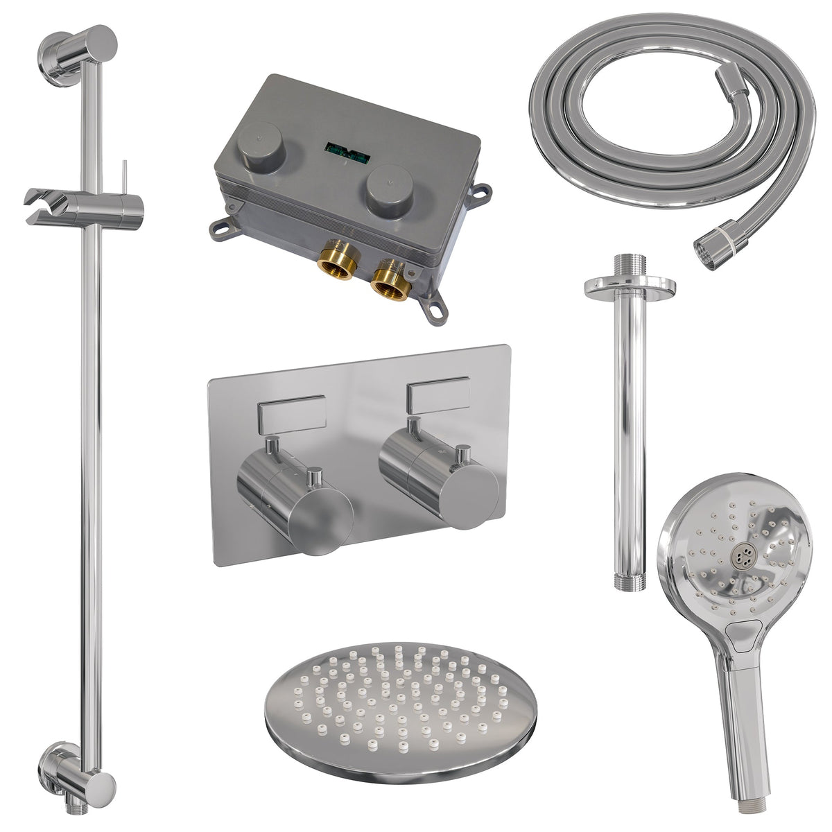 Brauer Edition inbouw doucheset - ronde handdouche - 20cm hoofdouche - plafondbuis - glijstang - chroom