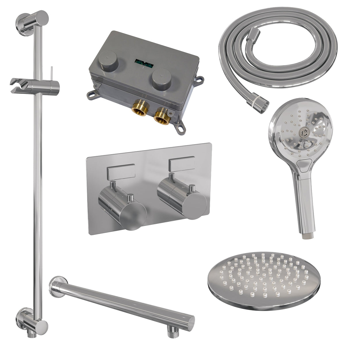 Brauer Edition inbouw doucheset - ronde handdouche - 20cm hoofdouche - rechte wandarm - glijstang - chroom