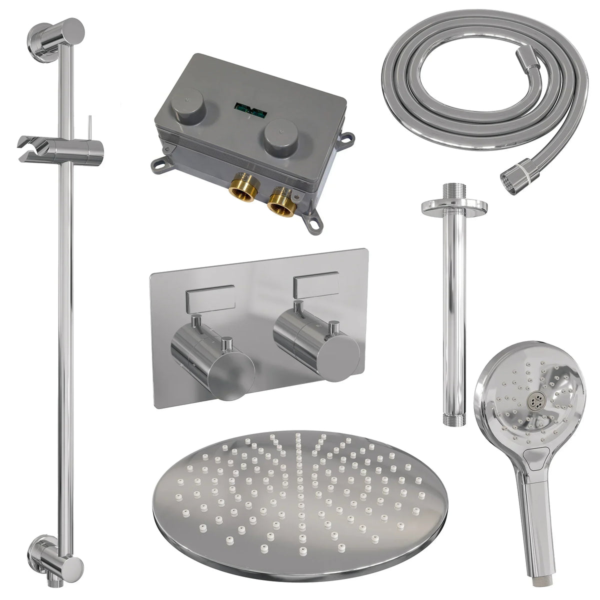 Brauer Edition inbouw doucheset - ronde handdouche - 30cm hoofdouche - plafondbuis - glijstang - chroom