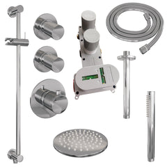 Brauer Carving thermostatische inbouw doucheset - hoofddouche 20cm - plafondbuis - staafhanddouche - Glijstang - geborsteld RVS PVD