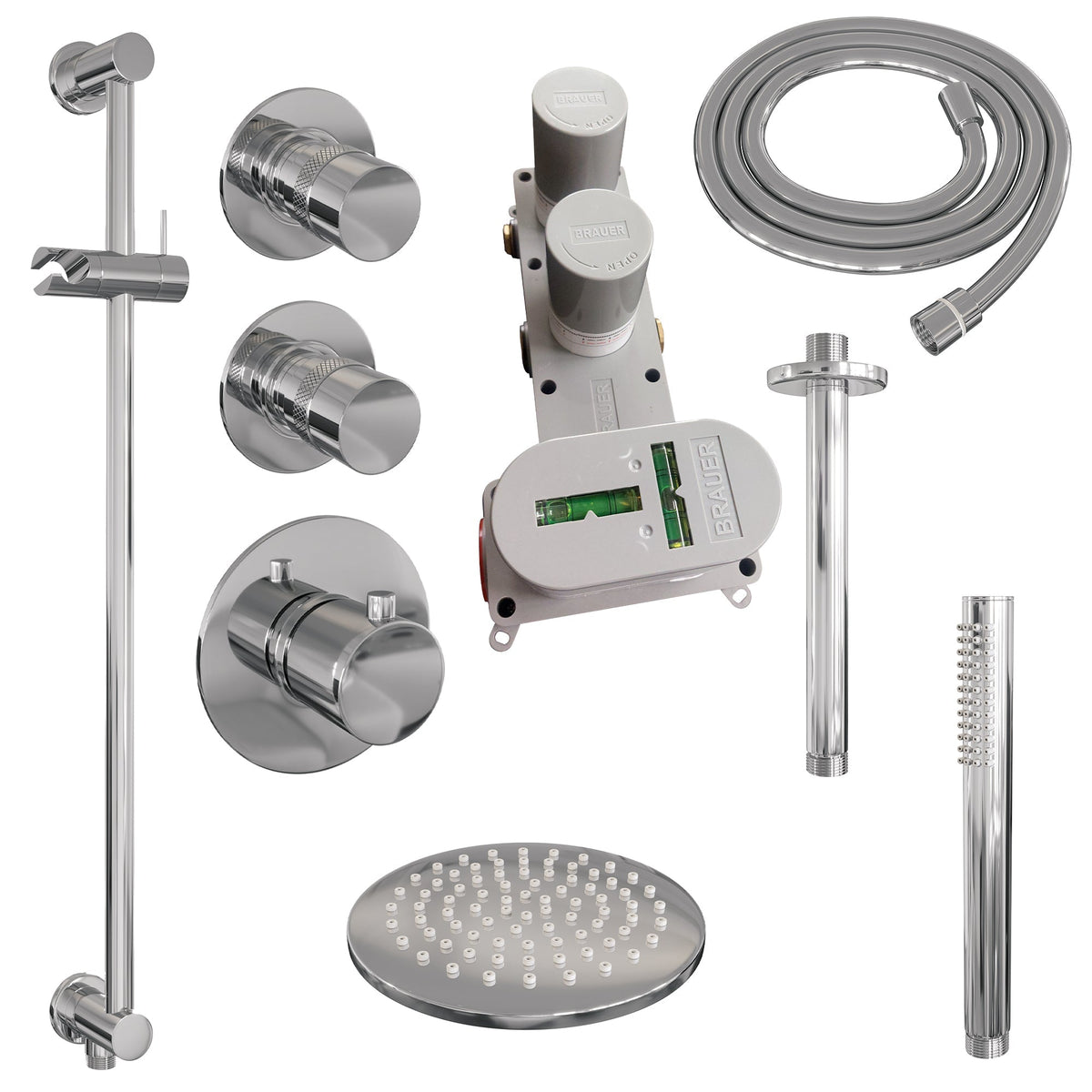 Brauer Edition thermostatische inbouw doucheset - chroom - hoofddouche 20cm - plafondsteun - staafhanddouche - Glijstang
