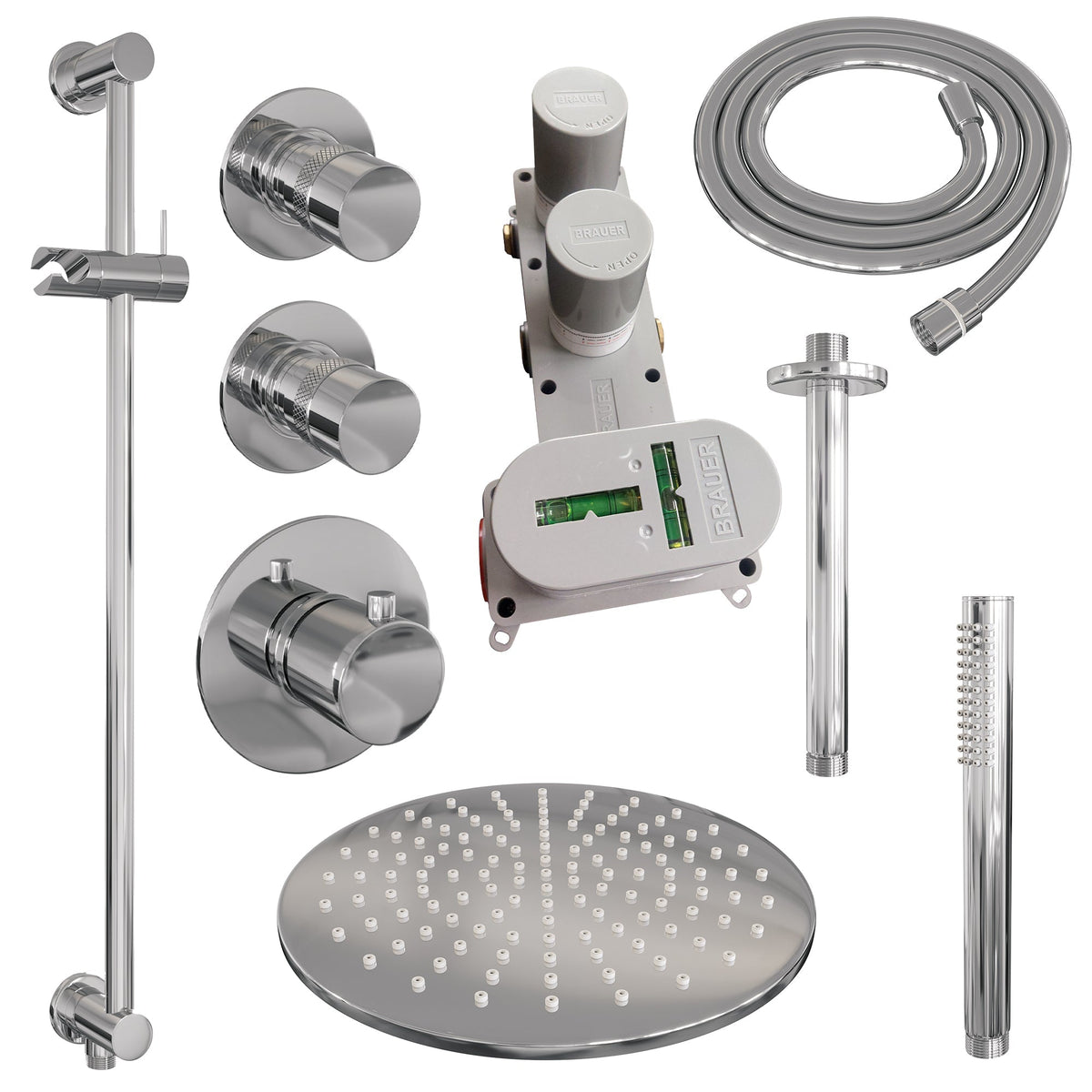 Brauer Edition thermostatische inbouw doucheset - chroom - hoofddouche 30cm - plafondsteun - staafhanddouche - Glijstang