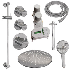 Brauer Carving thermostatische inbouw doucheset - hoofddouche 30cm - plafondbuis - 3 standen handdouche rond - Glijstang - chroom