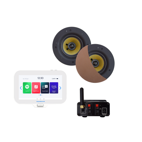 N-JOY CONNECT BADKAMERRADIO,  CONTROLLER (IPX7) + WAND LADER + RUMBA SPEAKERSET (BRUSHED RED GOLD) BLUETOOTH / 30 WATT / 230V/12V