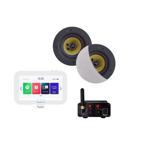 N-JOY CONNECT BADKAMERRADIO,  CONTROLLER (IPX7) + WAND LADER + RUMBA SPEAKERSET WIT+ BLUETOOTH VERSTERKER / 30 WATT / 230V/12V