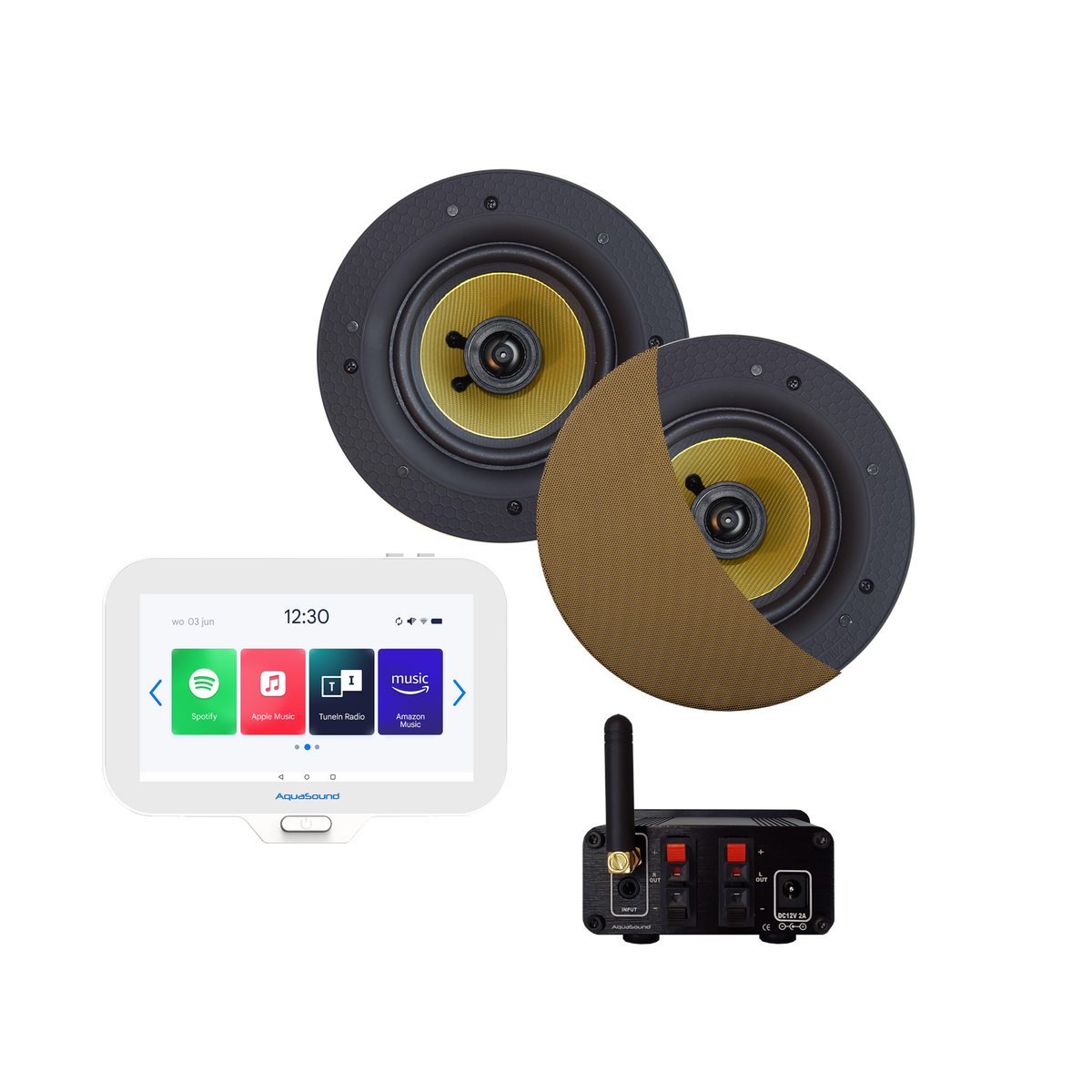 N-JOY CONNECT BADKAMERRADIO,  CONTROLLER (IPX7) + WAND LADER + SAMBA SPEAKERSET (BRONZE) BLUETOOTH / 50 WATT / 230V/12V