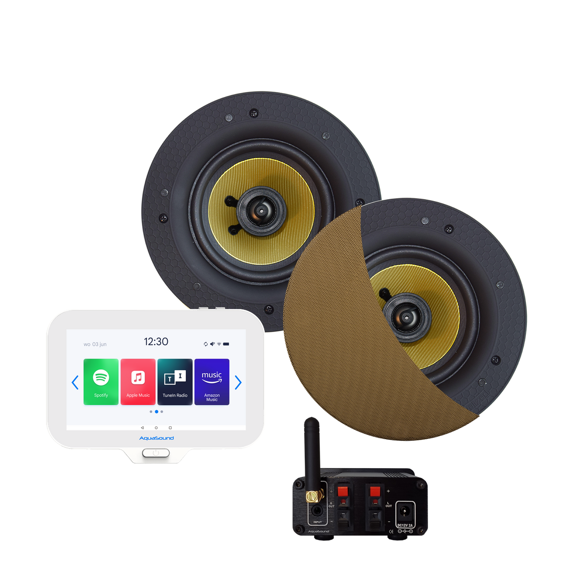 N-JOY CONNECT BADKAMERRADIO,  CONTROLLER (IPX7) + WAND LADER + ZUMBA SPEAKERSET (BRONZE) BLUETOOTH / 70 WATT / 230V/24V