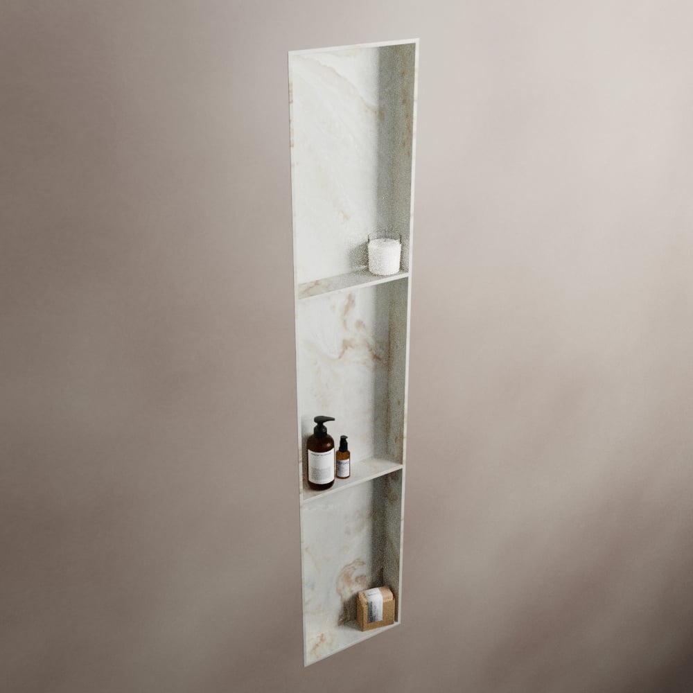 MONDIAZ EASY Nis 149,5x29,5cm in solid surface kleur Frappe. 3 vakken  geschikt voor in- of opbouw