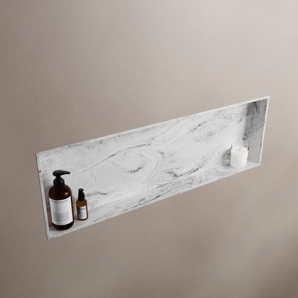MONDIAZ EASY Nis 89,5x29,5cm in solid surface kleur Glace. 1 vak  geschikt voor in- of opbouw