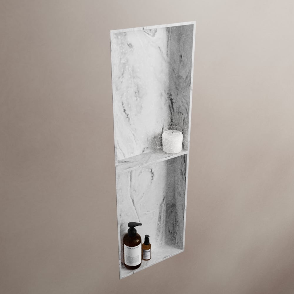 MONDIAZ EASY Nis 59,5x29,5cm in solid surface kleur Glace. 3 vakken  geschikt voor in- of opbouw