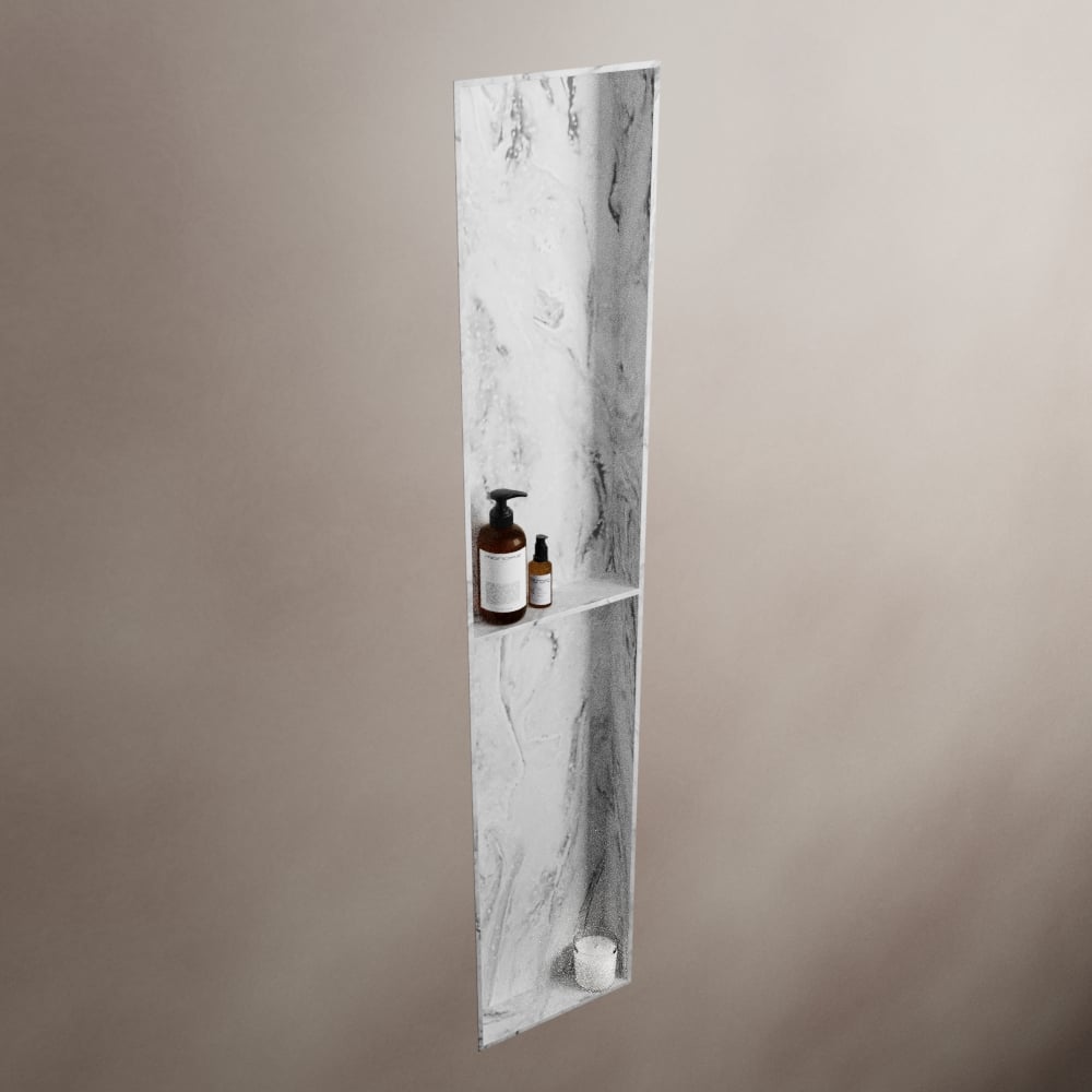 MONDIAZ EASY Nis 89,5x29,5cm in solid surface kleur Glace. 2 vakken geschikt voor in- of opbouw