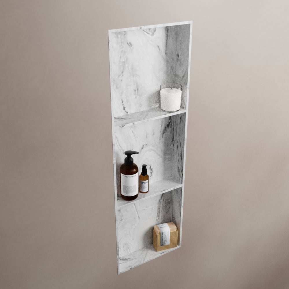MONDIAZ EASY Nis 89,5x29,5cm in solid surface kleur Glace. 3 vakken  geschikt voor in- of opbouw