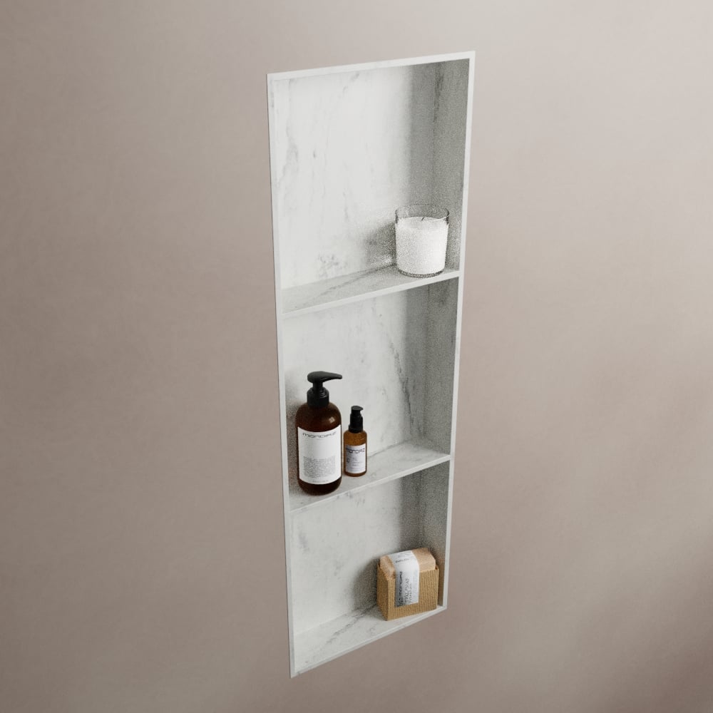 MONDIAZ EASY Nis 89,5x29,5cm in solid surface kleur Opalo. 3 vakken  geschikt voor in- of opbouw