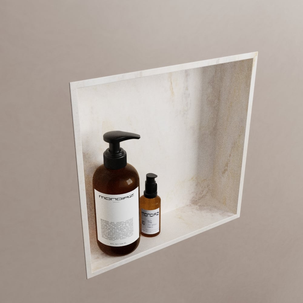 MONDIAZ EASY Nis 29,5x29,5cm in solid surface kleur Ostra. 1 vak  geschikt voor in- of opbouw