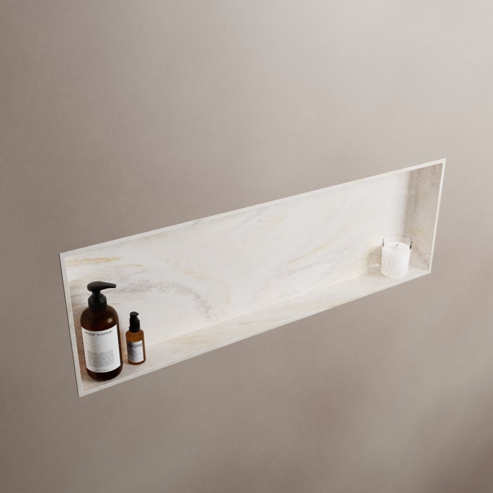 MONDIAZ EASY Nis 89,5x29,5cm in solid surface kleur Ostra. 1 vak  geschikt voor in- of opbouw