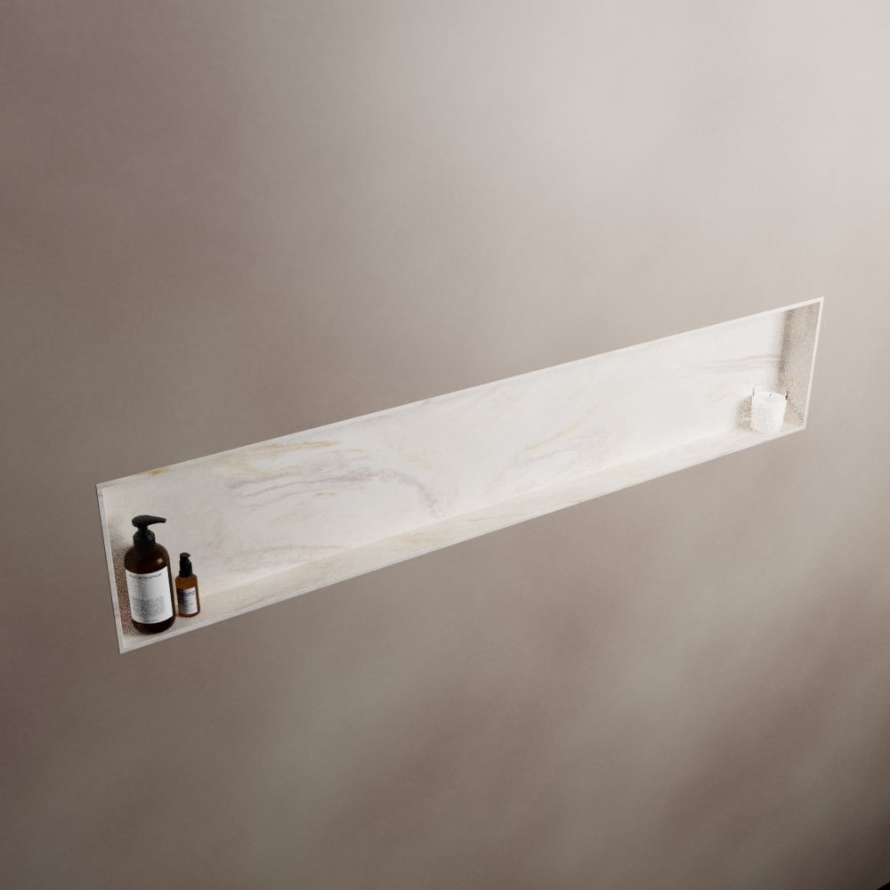 MONDIAZ EASY Nis 149,5x29,5cm in solid surface kleur Ostra. 1 vak  geschikt voor in- of opbouw
