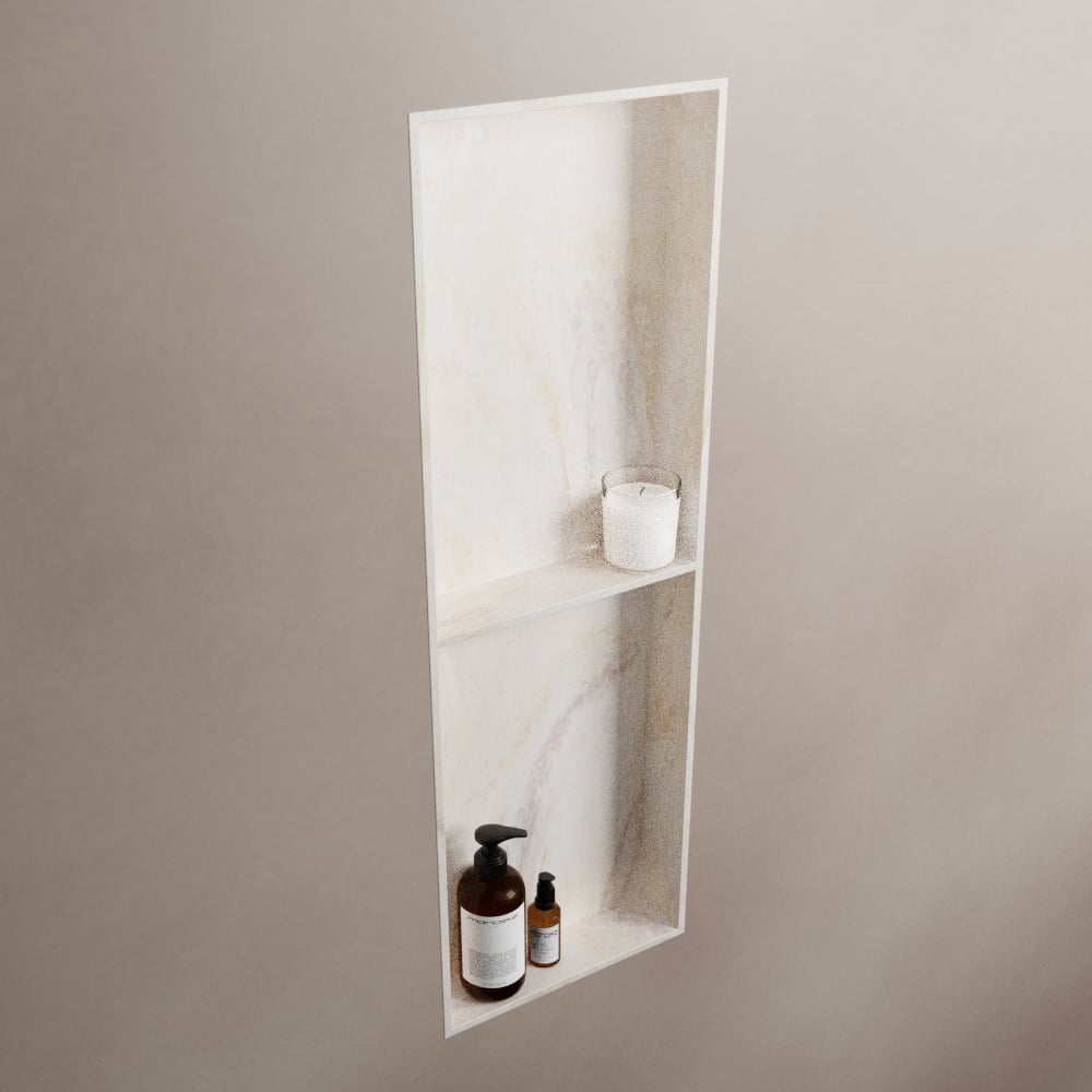 MONDIAZ EASY Nis 59,5x29,5cm in solid surface kleur Ostra. 3 vakken  geschikt voor in- of opbouw
