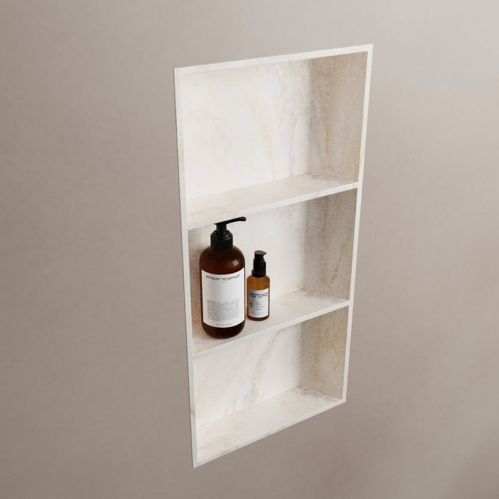 MONDIAZ EASY Nis 149,5x29,5cm in solid surface kleur Ostra. 2 vakken geschikt voor in- of opbouw