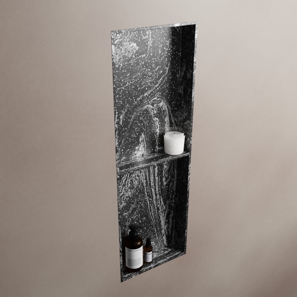 MONDIAZ EASY Niche 59.5x29.5cm in solid surface Lava colour. 3 compartments suitable for recess or surface mounting