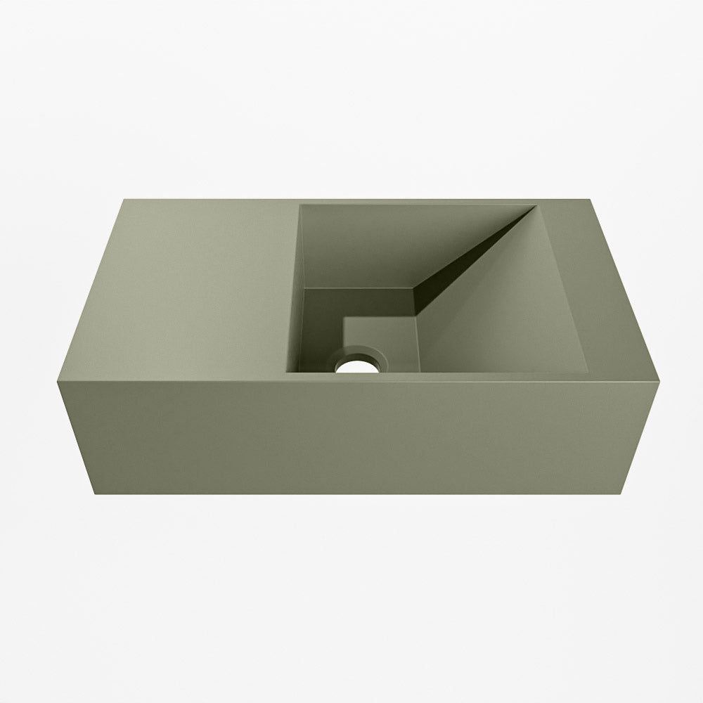 MONDIAZ TYNE 40cm fontein solid surface kleur Army. Positie wastafel links