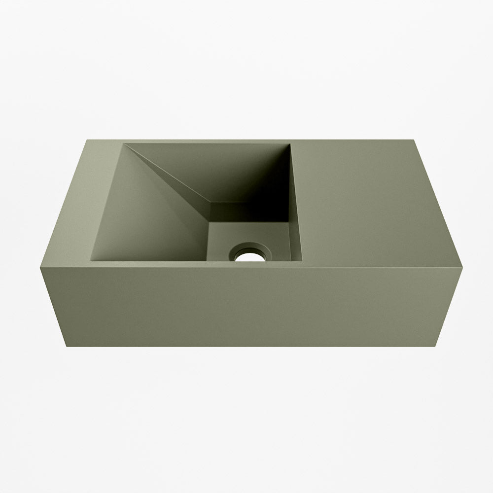 MONDIAZ TYNE 40cm fontein solid surface kleur Army. Positie wastafel rechts
