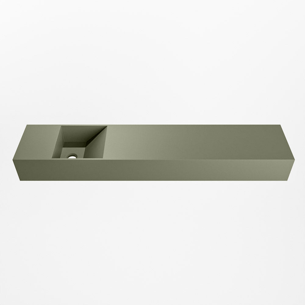 MONDIAZ TYNE 110cm fontein solid surface kleur Army. Positie wastafel links