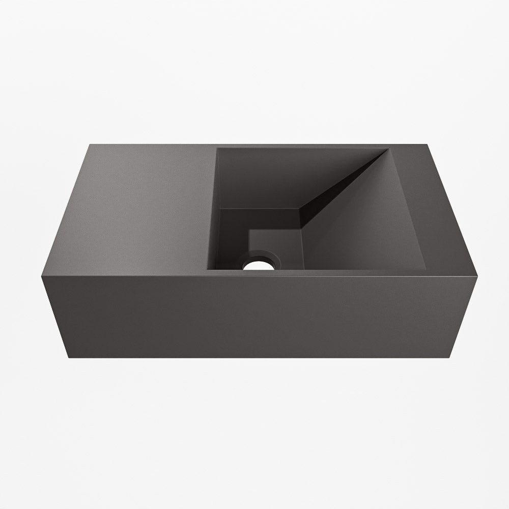 MONDIAZ TYNE 40cm fontein solid surface kleur Dark Grey. Positie wastafel links