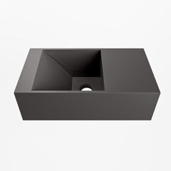 MONDIAZ TYNE 40cm fontein solid surface kleur Dark Grey. Positie wastafel rechts