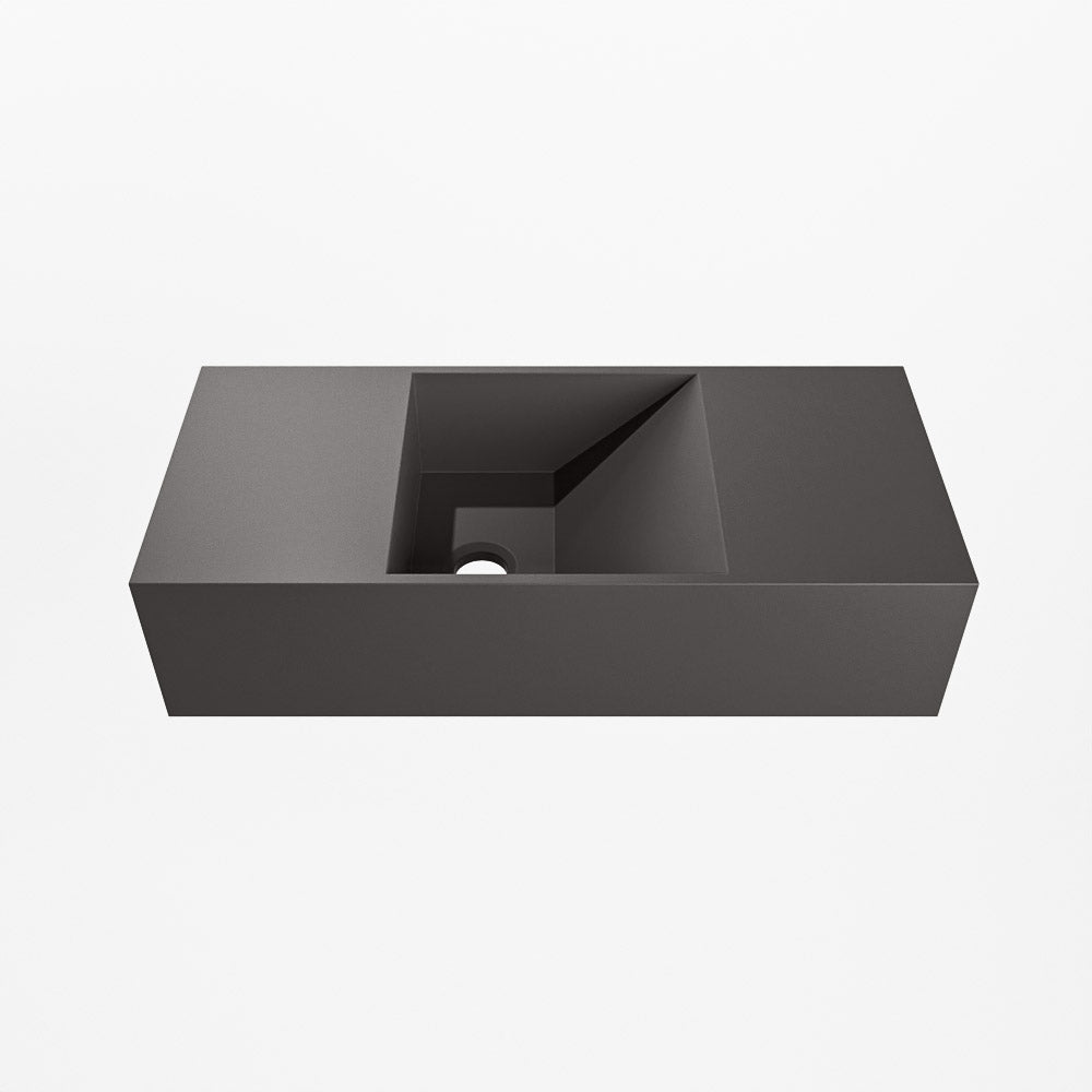 MONDIAZ TYNE 50cm fontein solid surface kleur Dark Grey. Positie wastafel links