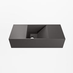 MONDIAZ TYNE 50cm fontein solid surface kleur Dark Grey. Positie wastafel links