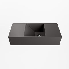 MONDIAZ TYNE 50cm fontein solid surface kleur Dark Grey. Positie wastafel rechts