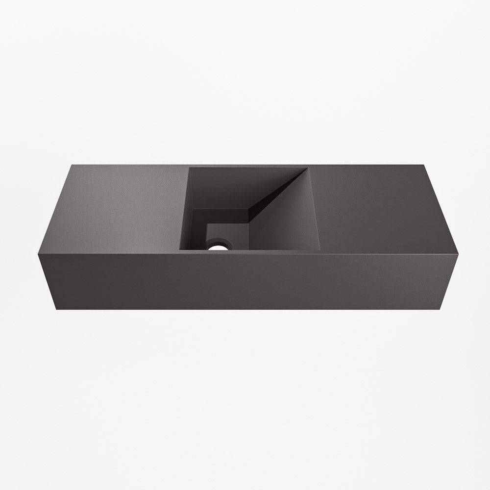 MONDIAZ TYNE 60cm fontein solid surface kleur Dark Grey. Positie wastafel midden