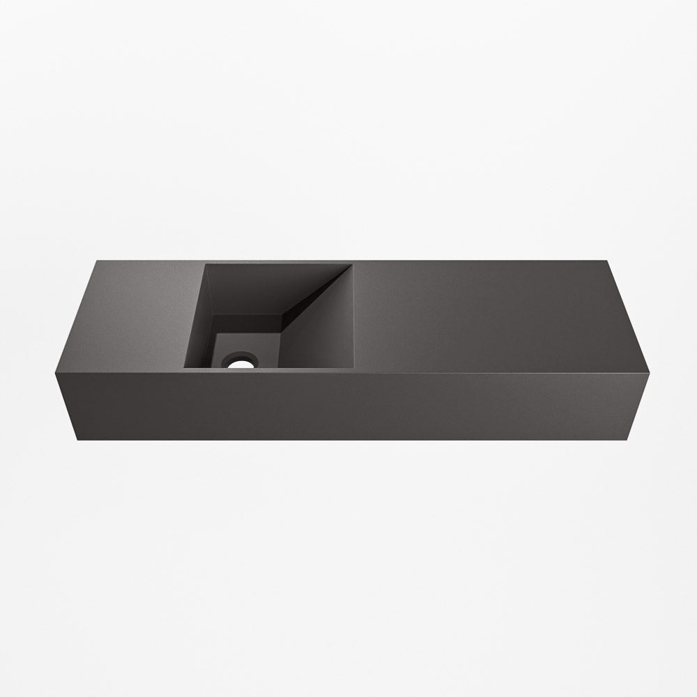 MONDIAZ TYNE 70cm fontein solid surface kleur Dark Grey. Positie wastafel links