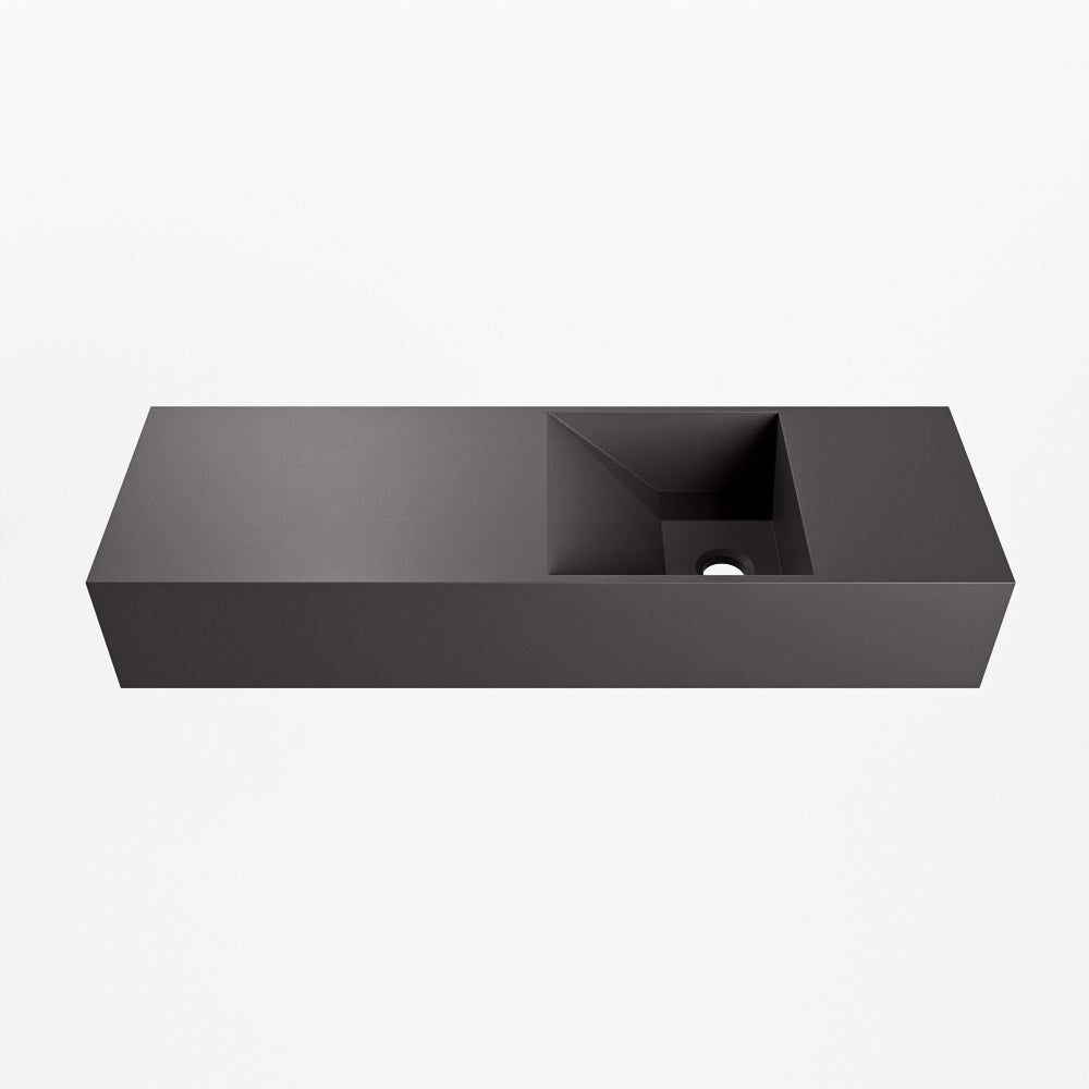 MONDIAZ TYNE 70cm fontein solid surface kleur Dark Grey. Positie wastafel rechts