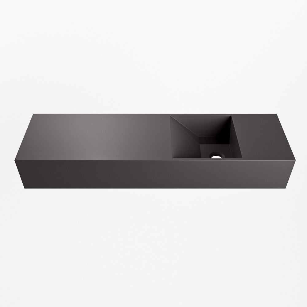 MONDIAZ TYNE 80cm fontein solid surface kleur Dark Grey. Positie wastafel rechts