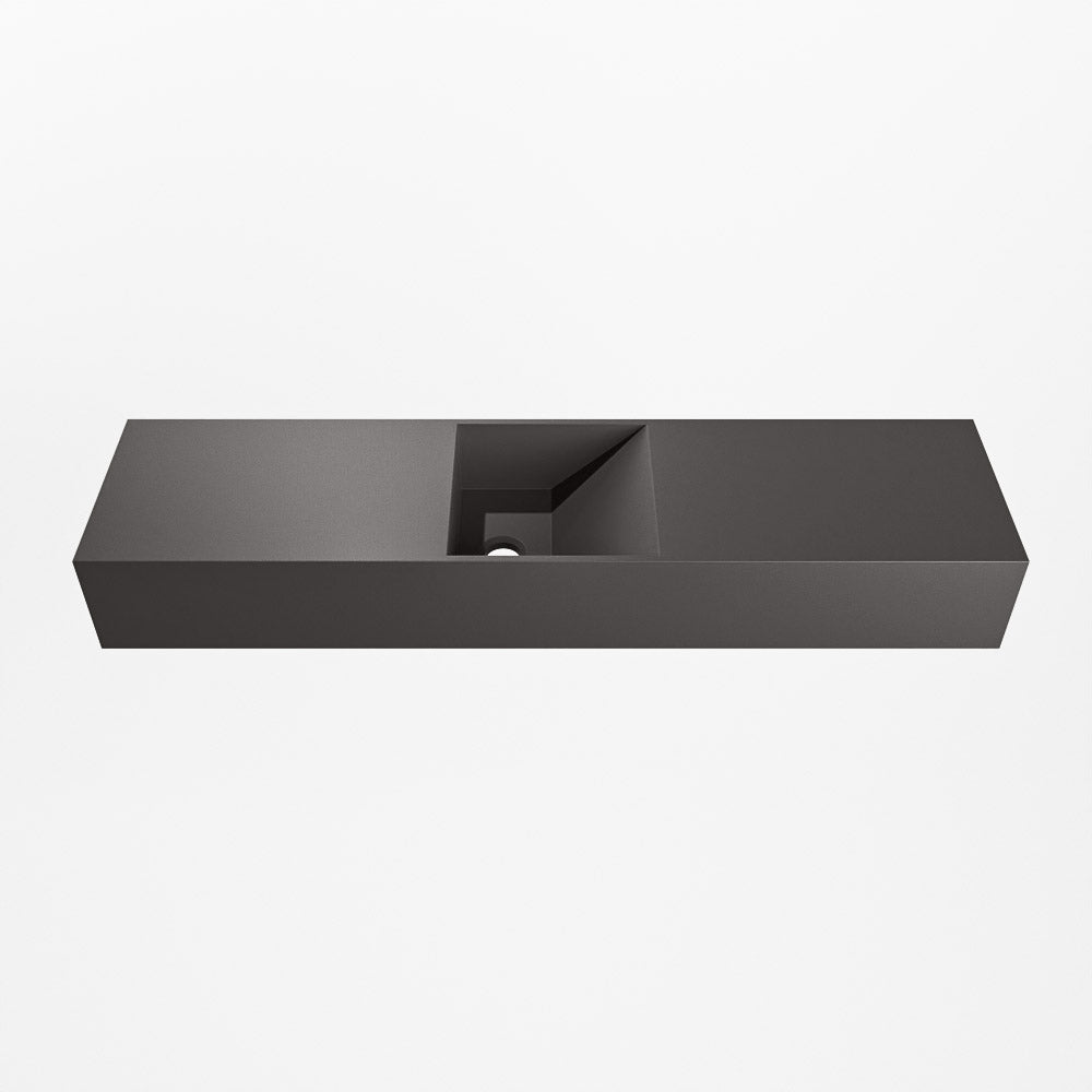 MONDIAZ TYNE 90cm fontein solid surface kleur Dark Grey. Positie wastafel midden
