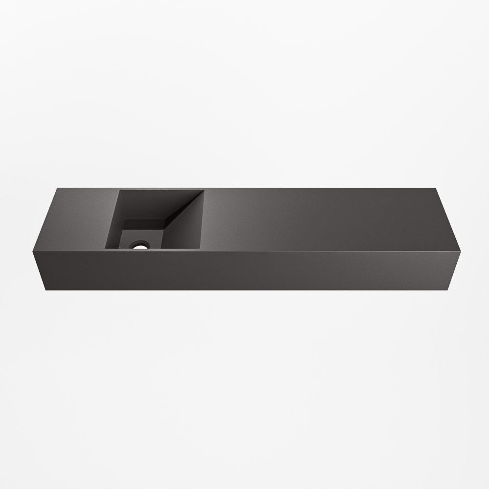 MONDIAZ TYNE 90cm fontein solid surface kleur Dark Grey. Positie wastafel links