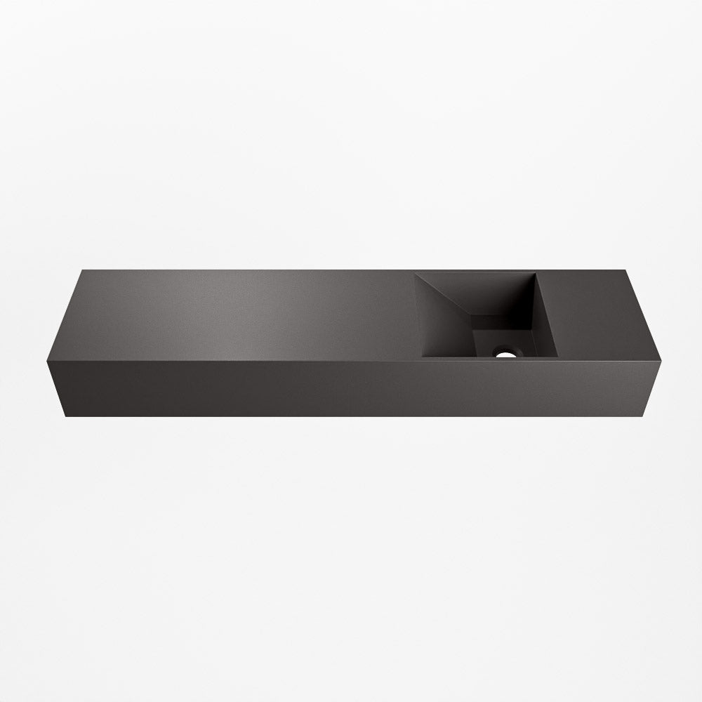 MONDIAZ TYNE 90cm fontein solid surface kleur Dark Grey. Positie wastafel rechts