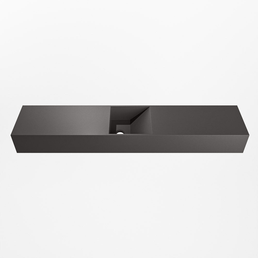 MONDIAZ TYNE 110cm fontein solid surface kleur Dark Grey. Positie wastafel midden