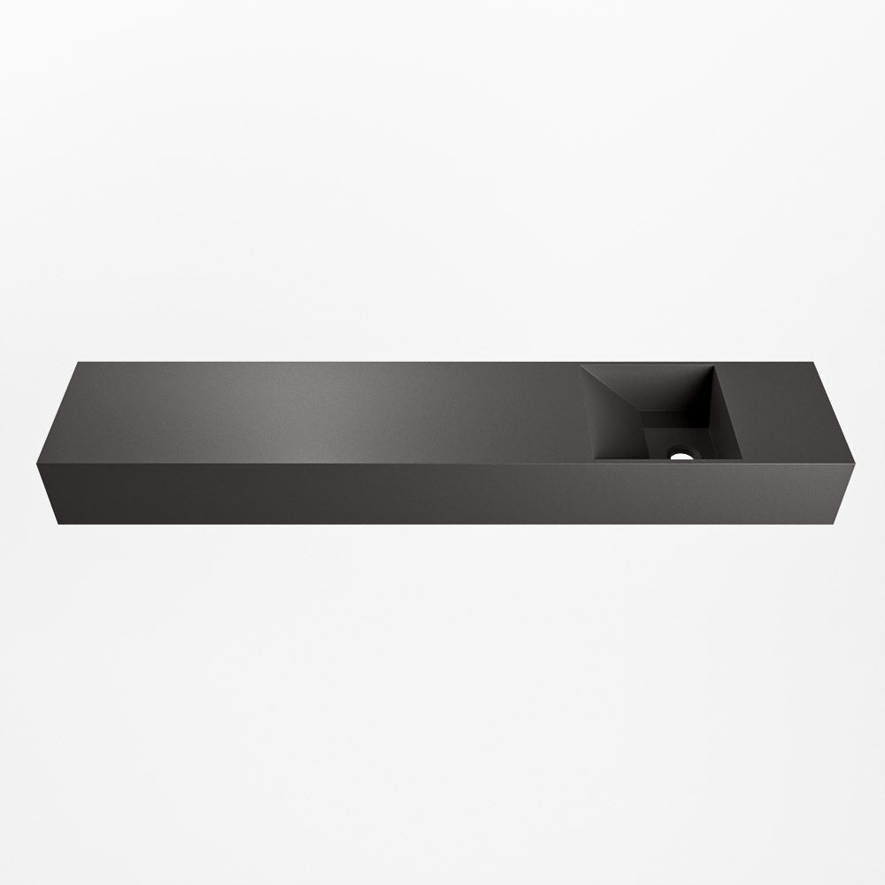 MONDIAZ TYNE 110cm fontein solid surface kleur Dark Grey. Positie wastafel rechts