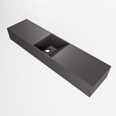 MONDIAZ TYNE 90cm fontein solid surface kleur Dark Grey. Positie wastafel midden
