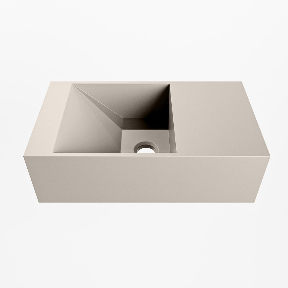 MONDIAZ TYNE 40cm fontein solid surface kleur Linen. Positie wastafel rechts