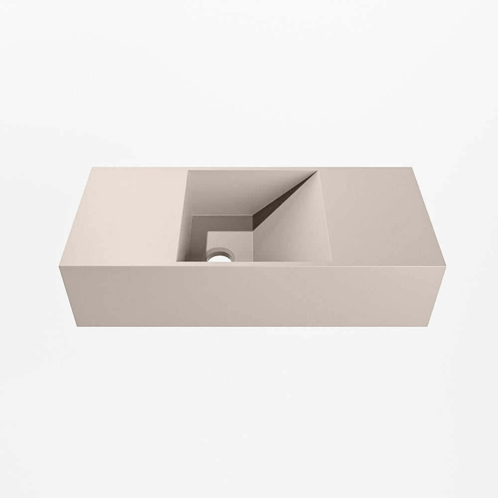 MONDIAZ TYNE 50cm fontein solid surface kleur Linen. Positie wastafel links