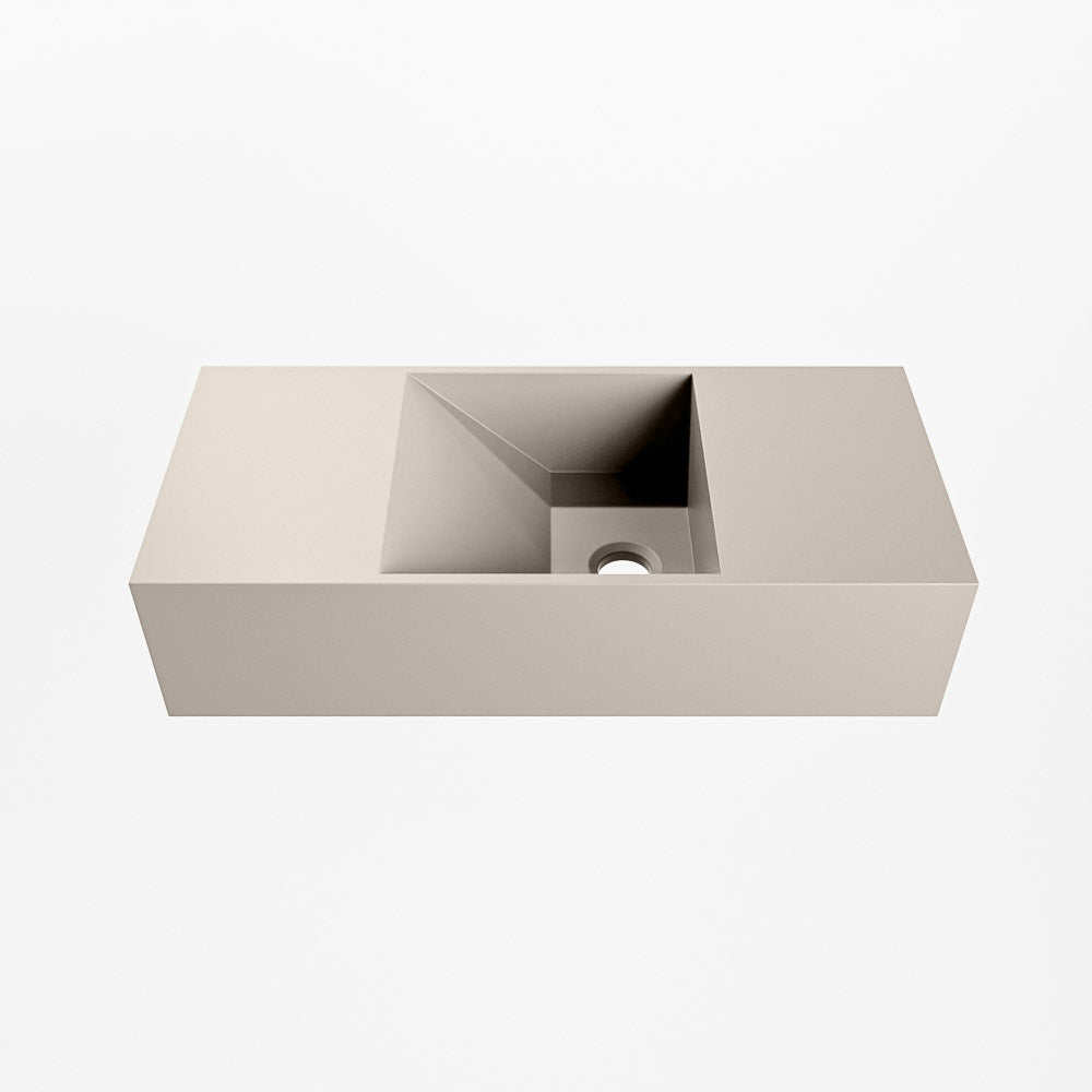 MONDIAZ TYNE 50cm fontein solid surface kleur Linen. Positie wastafel rechts
