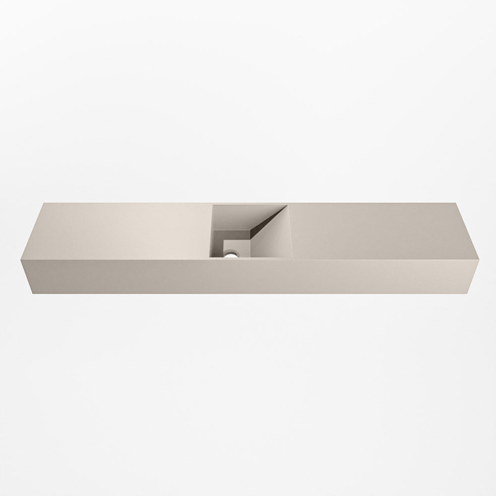 MONDIAZ TYNE 110cm fontein solid surface kleur Linen. Positie wastafel midden