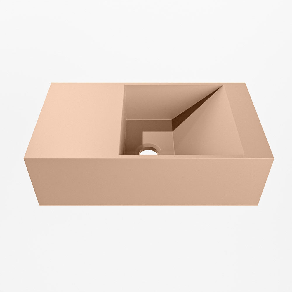 MONDIAZ TYNE 40cm fontein solid surface kleur Rosee. Positie wastafel links