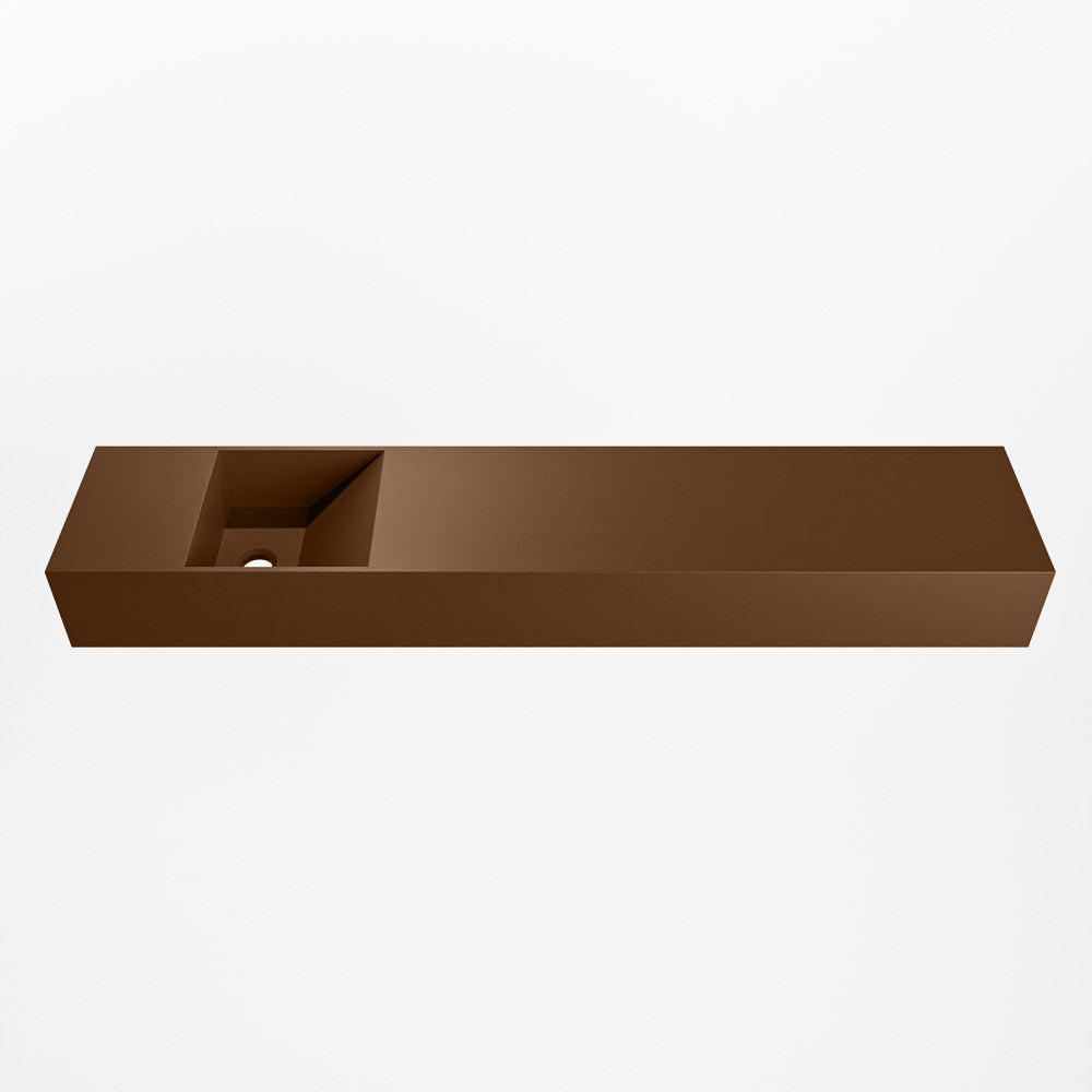 MONDIAZ TYNE 110cm fontein solid surface kleur Rust. Positie wastafel links